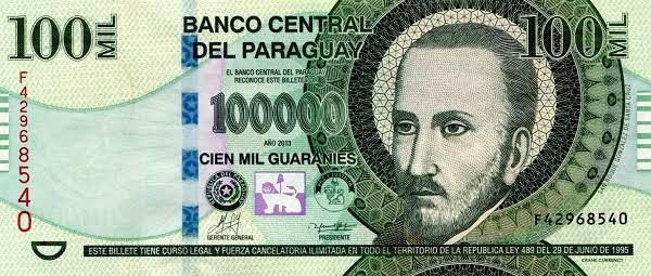 Guarani paraguaio, oitava moeda menos valorizada no mundo. 